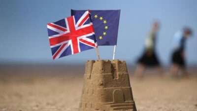 UK Flag on a sand castle
